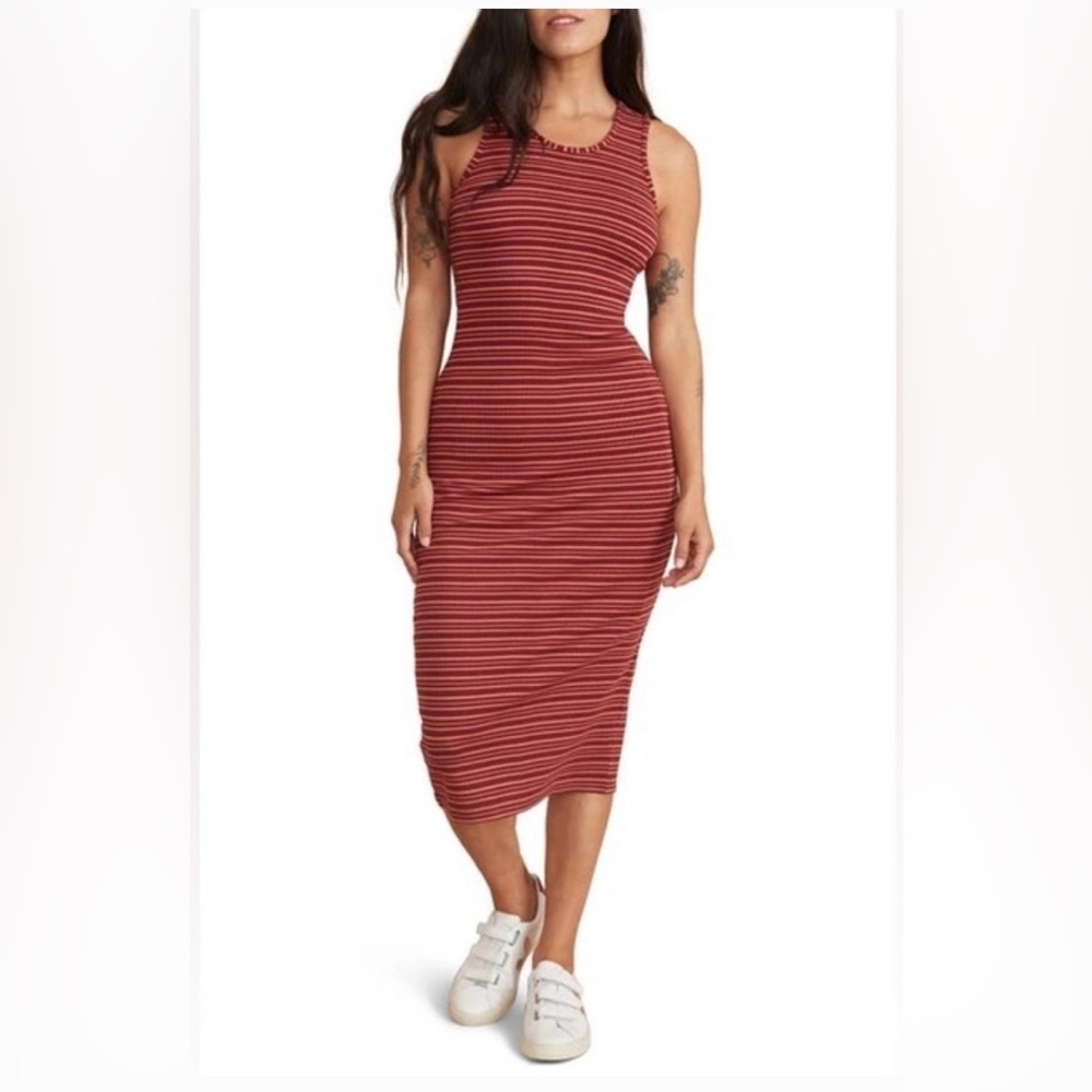 Striped Sleeveless Lexi Ribbed Dress in Burgundy and Pink